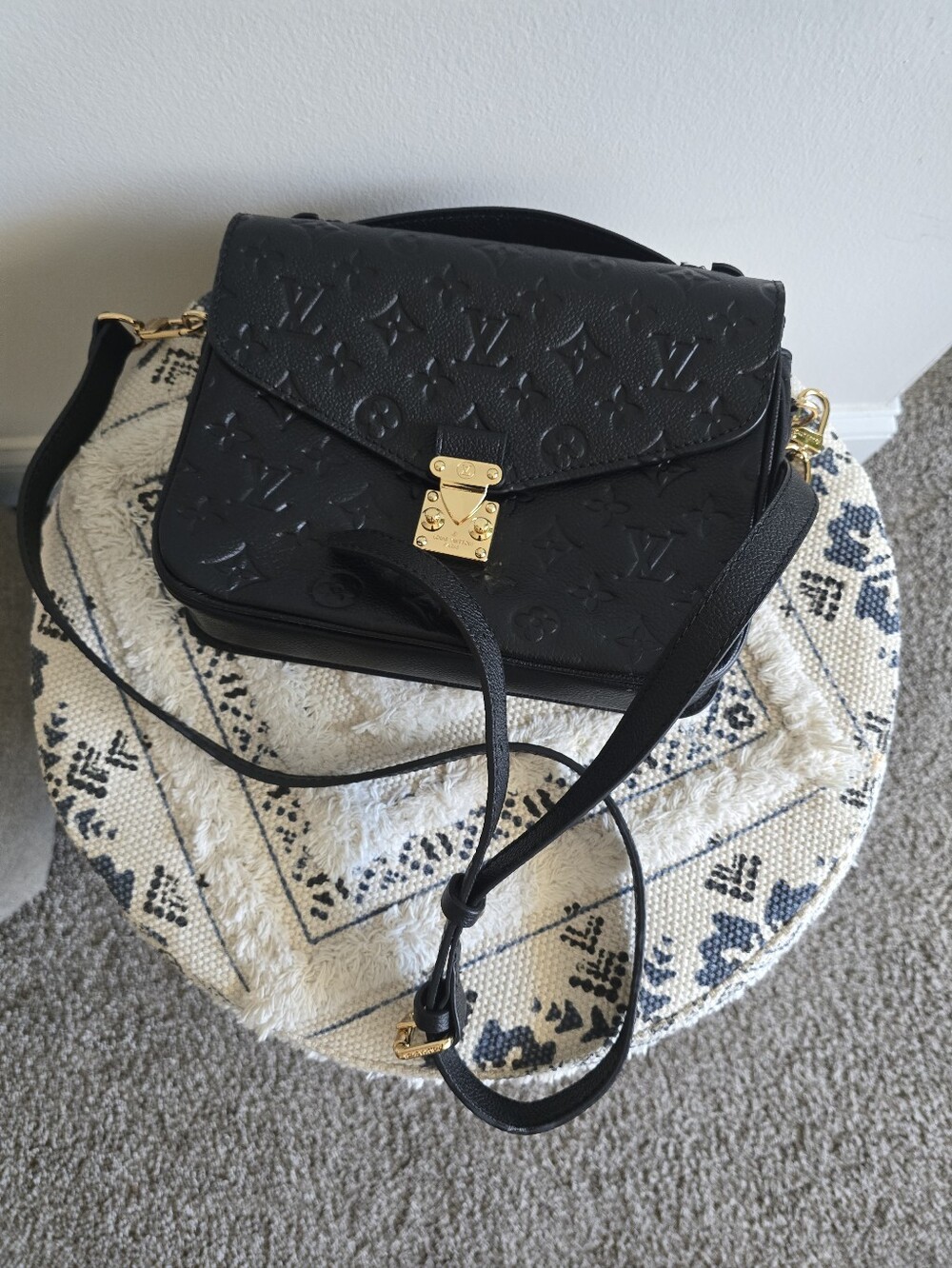 Black Embossed Monogram Crossbody with Gold Hardware